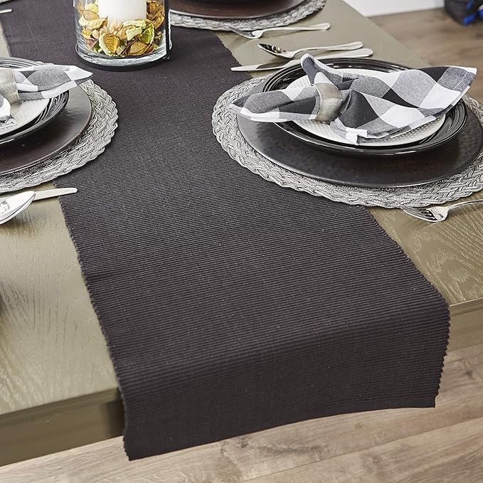 DII Basic Everyday Ribbed Tabletop 100% Cotton, Table Runner, 13x72, Black