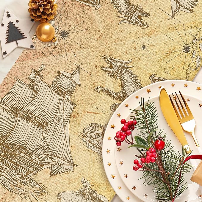 Nautical Sailboat Table Runner Seasonal Holiday Kitchen Dining Linen Table Decoration for Indoor Outdoor Home Party Decor 13 x 72 Inch