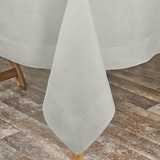 D'Moksha Homes Linen Tablecloth 60 x 102 Inch - 100% Pure Linen Silver Grey Table Cloth for Rectangle Tables - Machine Washable Cloth Tablecloth for Winter, Christmas, Holiday, New Year