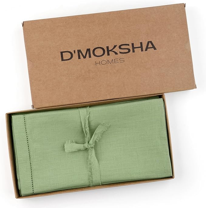 D'Moksha Homes Sage Green Linen Napkins Set of 4 - Classic Hemstitch 100% Pure Linen Hemstitch Dinner Napkins 20 x 20 Inch for Winter, Christmas, Holiday, New Year - Handcrafted and Machine Washable