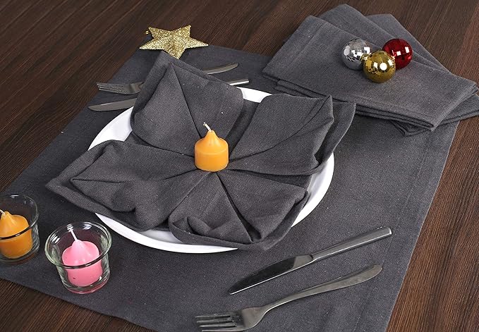 Ramanta Home Charcoal Cotton Dinner Napkins Set of 12, 18x18 Inch 100% Cotton Cloth Napkins, Reusable Fabric Table Napkins for Everyday Dining, Parties, Weddings, Spring & Easter Table Décor Washable
