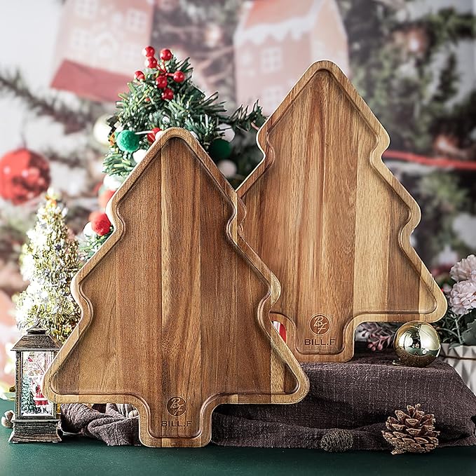 Wooden Serving Tray - Decorative Serving Platters and Trays Set of 2 Christmas Tree Shape Wood Platters for Entertaining, Breakfast, Coffee Table, Home Decor