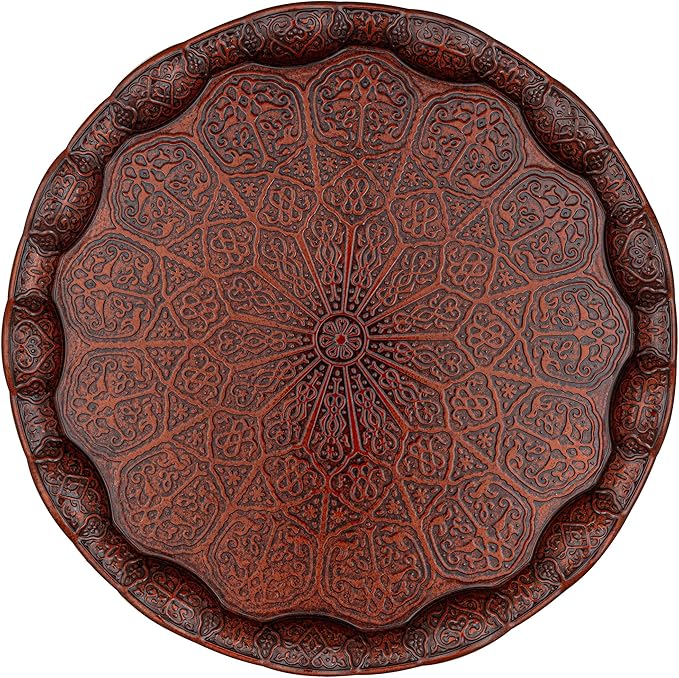 Alisveristime Turkish Ottoman Coffee Tea Serving Tray – 13.60 inches, Metal with Traditional Motifs, Available in Five Colors (Copper)