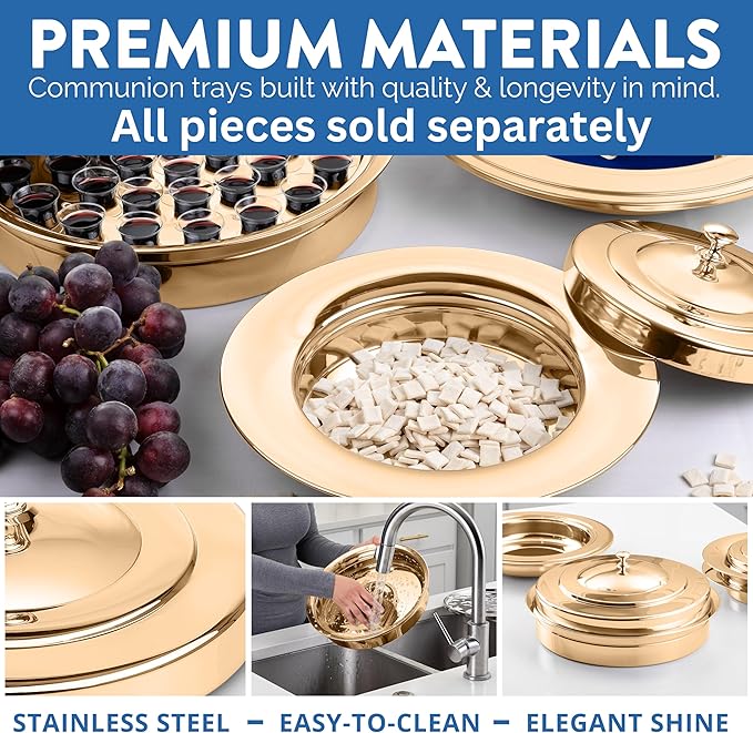 (Bread Tray Lid) Gold Premium Communion Trays for Churches | Stainless Steel Communion Ware Set, Supplies | 40 Cup Tray