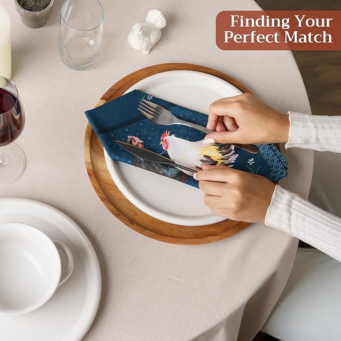 Maison d' Hermine Cloth Napkins Set of 4 100% Cotton Soft & Durable Everyday Reusable Square Napkins Cloth Washable, Dinner, Cocktail Party, Wedding, Restaurant (Meadow Rooster, 18" x 18")