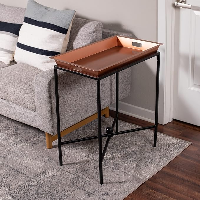 BIRDROCK HOME Butler Tray Table with Removable Top - Large Rectangle Metal Stand for Dessert, Appetizer, Food Platters, Entertaining - Ideal for Party, Buffet, Brunch - Black Iron Stand - Copper 25"