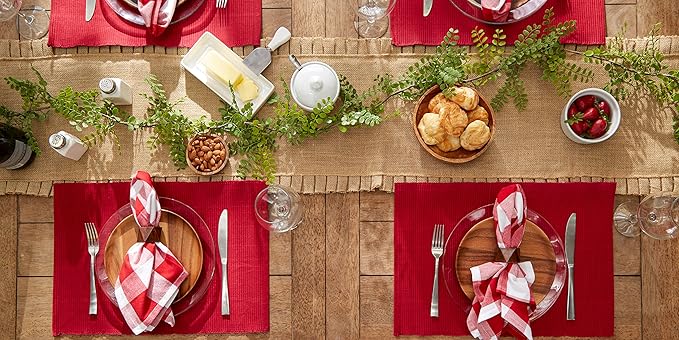 DII Basic Everyday Ribbed Tabletop 100% Cotton, Placemat Set, 13x19, Cardinal Red, 6 Piece