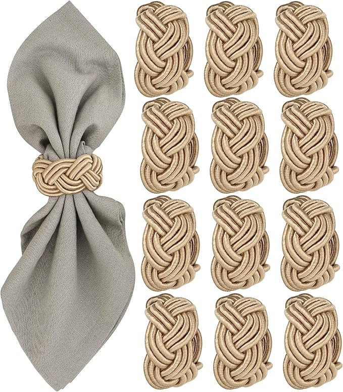 Napkin Rings Set of 12 for Dinner Parties, Weddings Receptions, Family Gatherings, or Everyday Use - Set Your Style with Daily Use Table Décor Accessories - Oat Brown