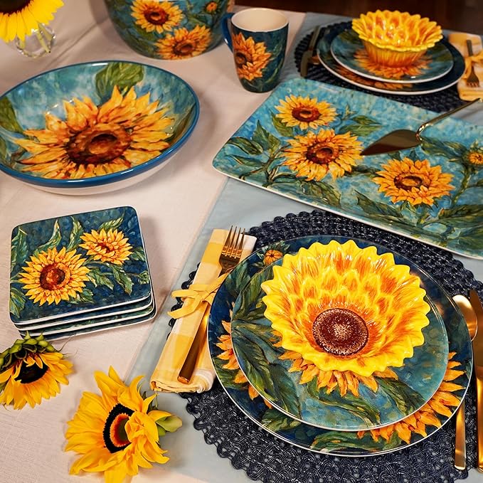 Certified International Golden Sunflowers 6" Canape/Luncheon Plates,Set of 4