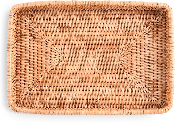 Vagabond House Small Wicker Tray - Eco-Friendly Durable Designer Rattan Tray - Premium Wicker Tray for Stylish Home Decor 12 X 9 Inches Hand Woven Quality Material