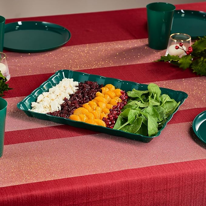 Plasticpro Plastic Christmass Green Serving Trays - Serving Platters Rectangle 9X13 Disposable Party Dish Includes 12