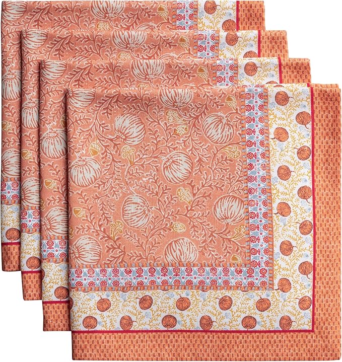 Maison d' Hermine Cloth Napkins Set of 4 100% Cotton for Thanksgiving Christmas Decorations Everyday Reusable Square Fall Napkins Cloth Washable Dinner Party (Harvest Festival, 20"x20")