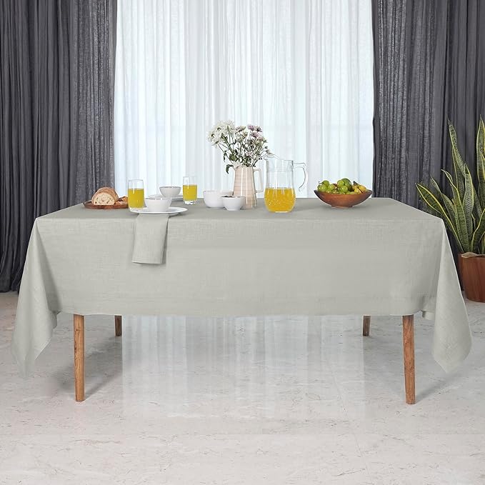 D'Moksha Homes Linen Tablecloth for Rectangle Tables 60 x 144 Inch - 100% Pure Linen Silver Grey Table Cloth - Machine Washable Cloth Tablecloth for Winter, Christmas, Holiday, New Year