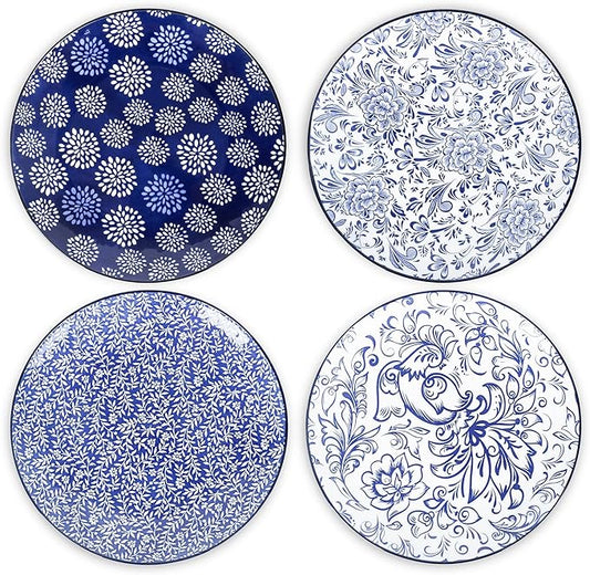 Selamica Ceramic Dinner Plates set of 4, 10.5 Inch Ceramic Plates for Kitchen, Large Serving Plates for Pasta Salad Steak, Microwave Dishwasher Safe, Blue