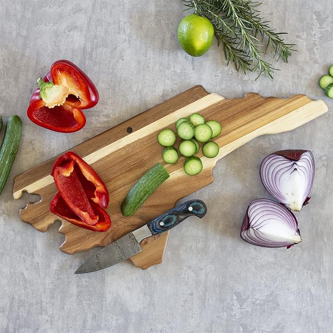 Totally Bamboo Rock & Branch Origins Series North Carolina State Shaped Cutting Board and Charcuterie Serving Tray, Includes Hang Tie for Wall Display 18" x 8" x 0.6"