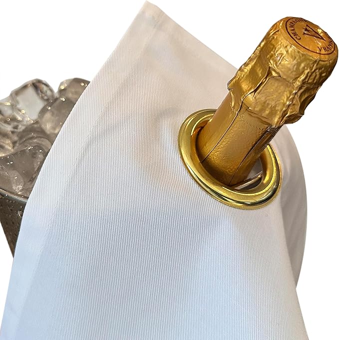 Classic Collection, Bottle Cloth with Metal Ring for Ice Buckets, Cotton, 42 cm, Corner Hole (White with Gold Metal Ring, Pack of 25)