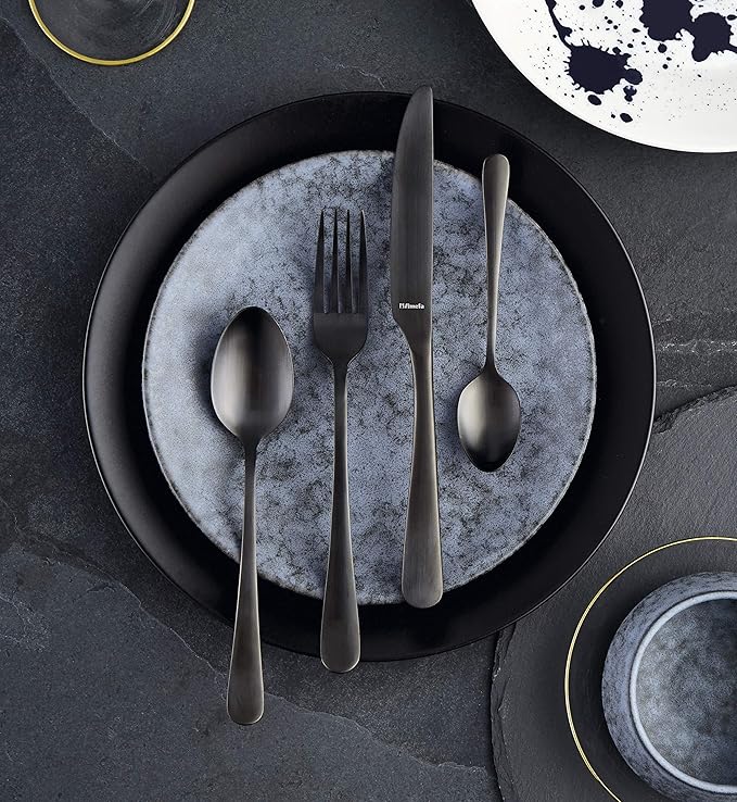 Amefa Austin 18/0 Stainless Steel Flatware Set - Matte Black 20-Piece Knife, Fork, and Spoon Cutlery - Service for 4 - Modern Silverware Set