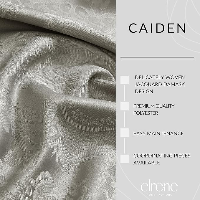 Elrene Home Fashions Caiden Elegance Damask Waterproof, Stain & Wrinkle Resistant Fabric Tablecloth, 70" Round, Silver