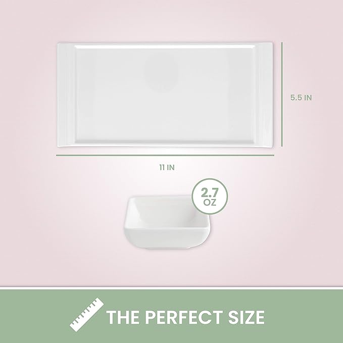 4 Plates Rectangular Dinner Plate 11" x 5.5" Super White, Elegant Dinnerware, 100% Melamine, Non Breakable, Durable