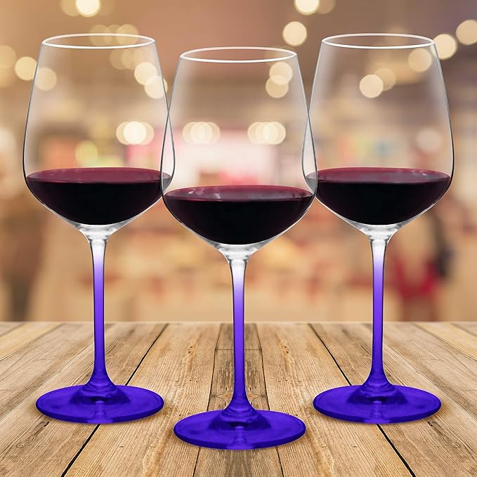 DISCOUNT PROMOS Crystal Wine Glasses 17.5 oz. Set of 12, Bulk Pack - Restaurant Glassware, Perfect for Red Wine or White Wine - Purple