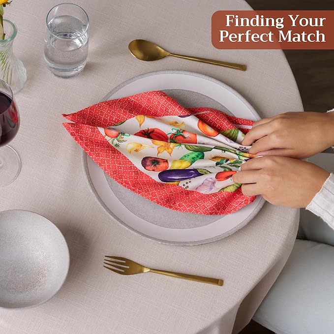 Maison d' Hermine Cloth Napkins Set of 4 100% Cotton Soft & Durable Everyday Reusable Square Napkins Cloth Washable, Dinner, Cocktail Party, Wedding, Restaurant (Ratatouile, 18" x 18")