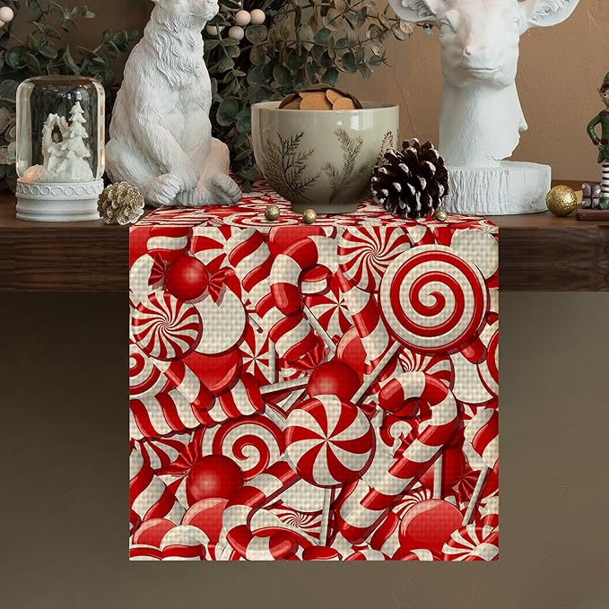 Candy Table Runner Seasonal Christmas Holiday Kitchen Dining Linen Table Decoration for Indoor Outdoor Home Party Decor 13 x 72 Inch