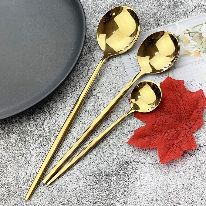 JASHII Silverware Set, Mirror Polished Gold Flatware Cutlery Set Service for 4, Shiny Finish 24 Pieces Stainless Steel Utensils Set Dinner Knife Fork Spoon Dessert Fork Salad Spoon Dishwasher Safe