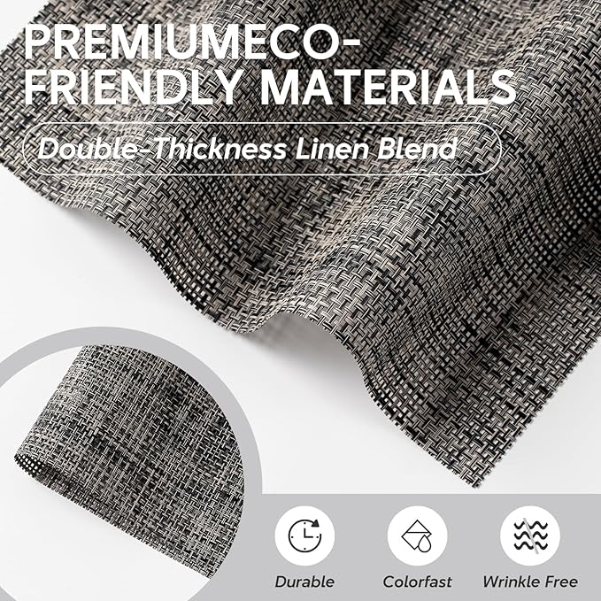 Placemats Set of 4, Heat Resistant Place Mats, Washable PVC Table Mats, Woven Vinyl Plastic Placemats for Dining Table, Non-Slip Stain Resistant Kitchen Table Placemats Easy to Clean?Ash-Gray?