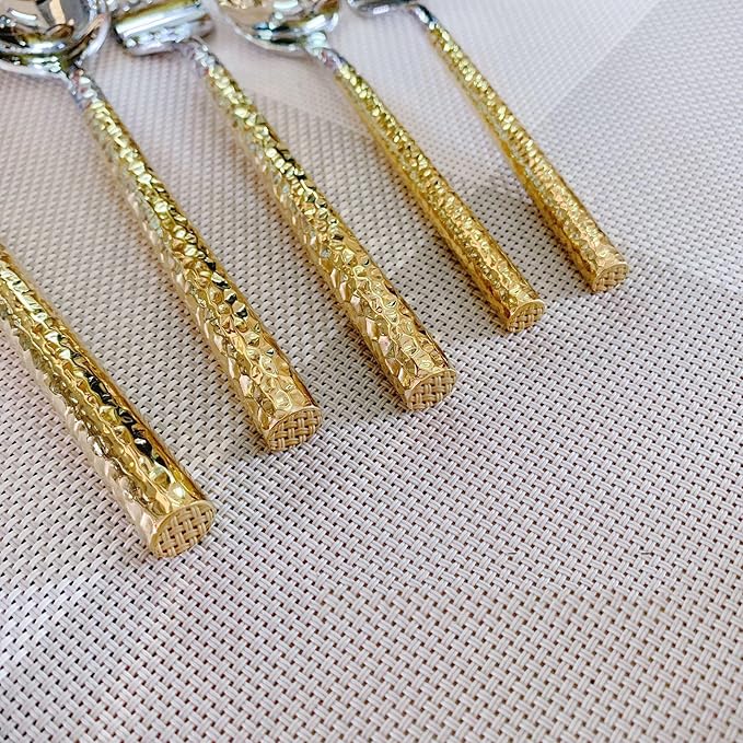 5-PCS Gold Silverware Set for 1 Hammered Handle Gold Utensils Set 18/8 Stainless Steel Flatware Curlery Set Mirror Effect Dishwasher Safe Wedding Banquet Formal Occasions ZILNEHZ