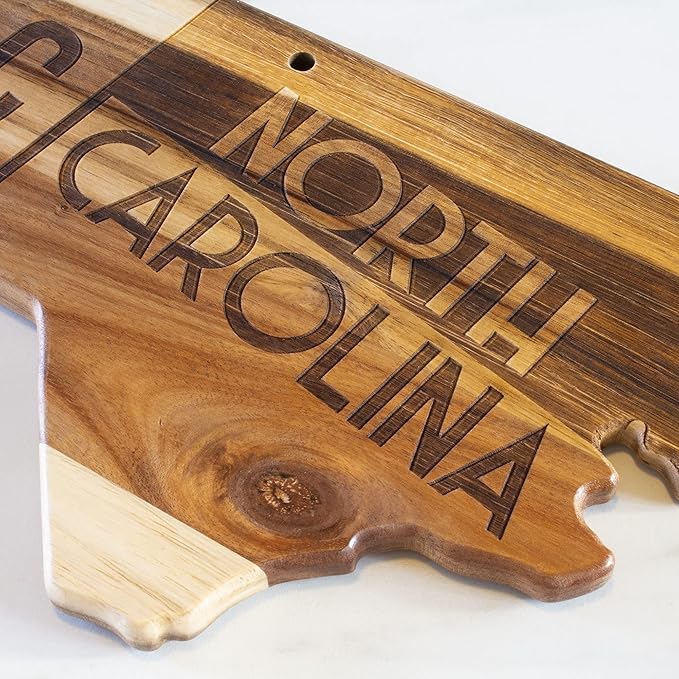 Totally Bamboo Rock & Branch Origins Series North Carolina State Shaped Cutting Board and Charcuterie Serving Tray, Includes Hang Tie for Wall Display 18" x 8" x 0.6"
