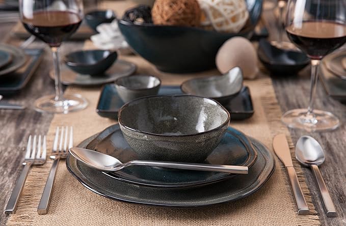 D&V 3 Piece Stōn Porcelain Dinnerware Oval Serving Bowl, 12.25" x 6.5", Twilight