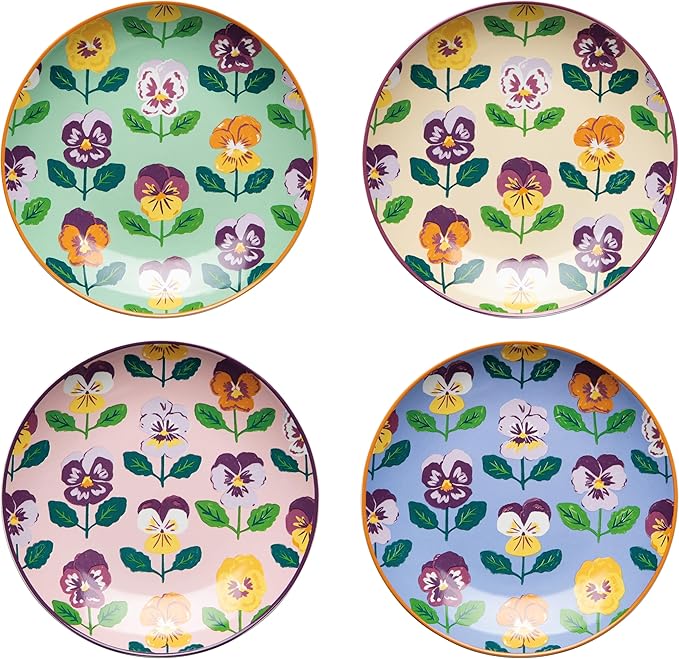 Jubilee Pansy Appetizer Porcelain Plates, Set of 4 Assorted