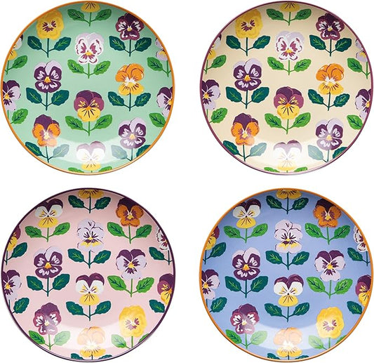 Jubilee Pansy Appetizer Porcelain Plates, Set of 4 Assorted