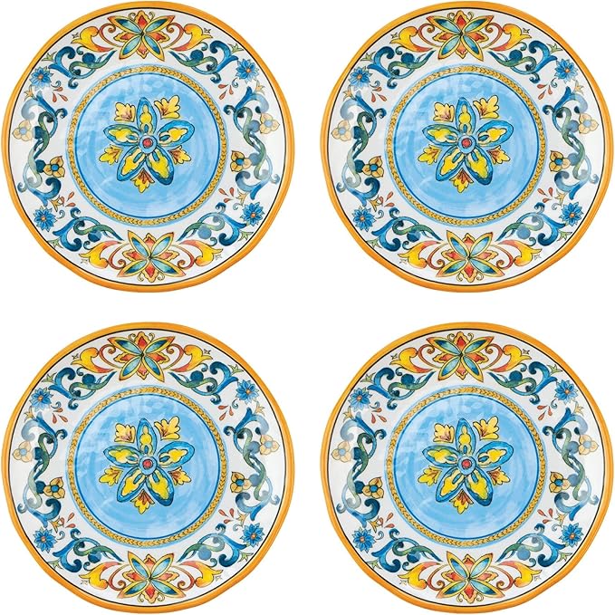 UPware Chianti Melamine Round Dessert Plates, Small Serving Plates, for Appetizer, Snacks, and Side Dishes, Multicolor, 6 Inch, Set of 4