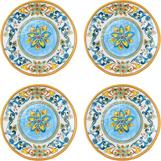 UPware Chianti Melamine Round Dessert Plates, Small Serving Plates, for Appetizer, Snacks, and Side Dishes, Multicolor, 6 Inch, Set of 4