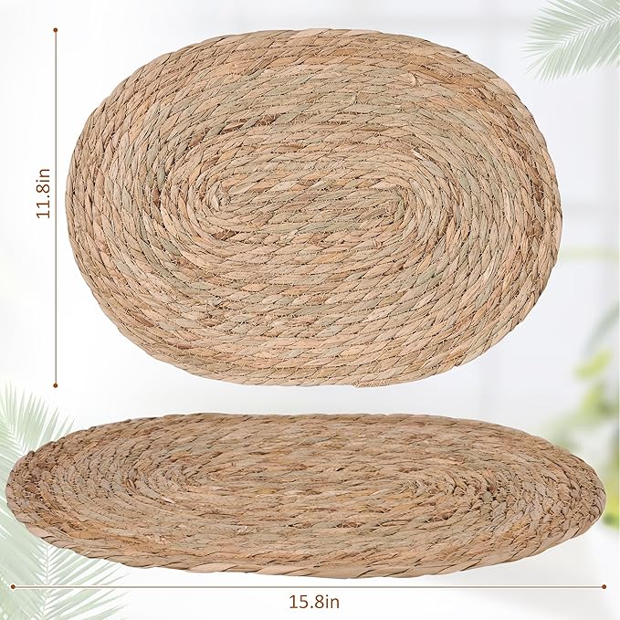 Defined Decoe Set of 6 Woven Rattan Placemats,16x12 Inch Oval Braided Charger Plates, Farmhouse & Boho Vintage Style for Christmas Dining, Kitchen, and Party Decor