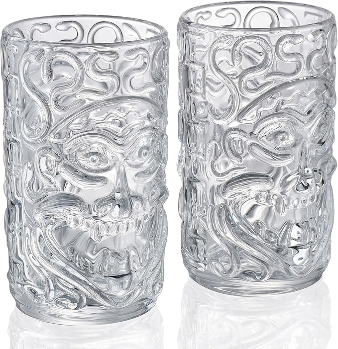 Clear Glass Drinking Glasses Set of 2 Tiki Drinking Glasses Cups 14.5oz for Cocktails,Water,Juice,Beer,Wine Mojito Cups, Cocktail Glass, Bar Glassware Set for Cocktail, Beer, Whiskey