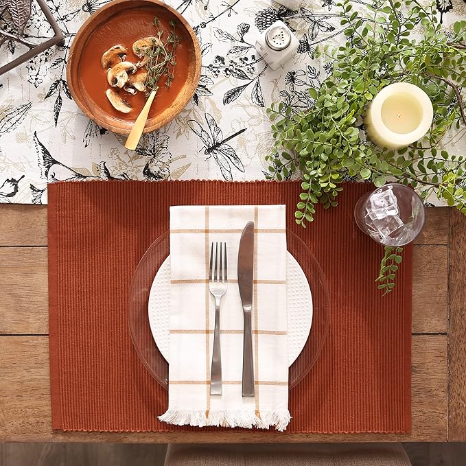 DII Basic Everyday Ribbed Tabletop 100% Cotton, Placemat Set, 13x19, Cinnamon, 6 Piece