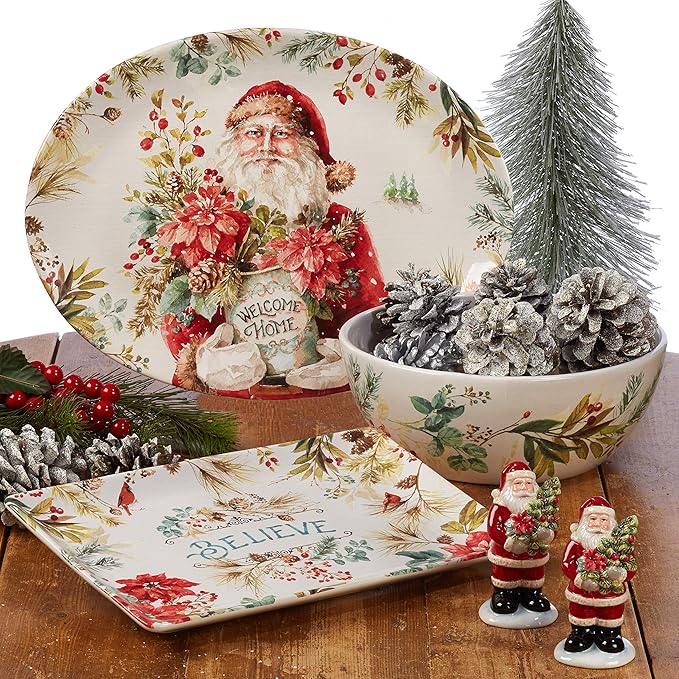 Christmas Story Canape Plates – Set of 4 6-Inch Holiday Luncheon Plates with Heartfelt Sayings – Ceramic Christmas Appetizer Dishes with Winter Greenery & Scripted Seasonal Messages