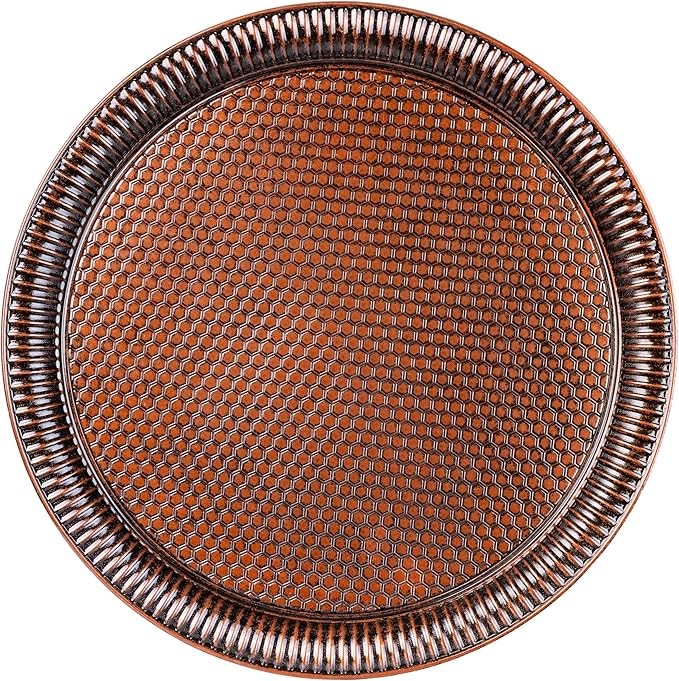 Alisveristime Round Hammered Metal Serving Tray – Ottoman Style, (11.8" Diameter, 12.6 oz) 5 Color Options (Brown)
