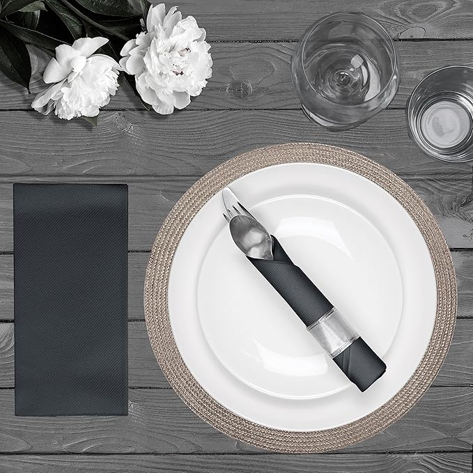 AMERICAN HOMESTEAD Paper Napkins - Black Disposable Linen-Like Dinner Napkins - Restaurant-Quality Table Serviettes for Weddings, Parties, and Events - 15.75" x 15.75" - 50 Count