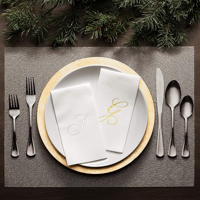 AMERICAN HOMESTEAD Disposable Hand Towels - Gold Foil Monogrammed Guest Napkins - Linen-Like Bathroom Paper Towels for Guests - Perfect Wedding and Party Napkins - 50 Count (Gold Z)