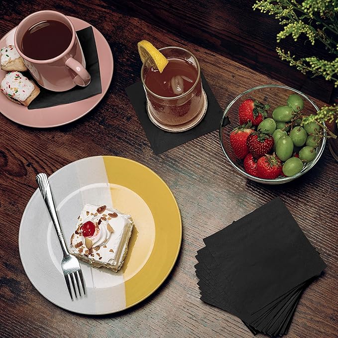 1100 Pack Cocktail Napkins Paper - Quality 3-Ply Black Beverage Napkins - Restaurant, Event, Bar Napkins - Perfect Size Dessert Napkin - Party Napkin Bulk - Elegant Wedding Napkins Disposable