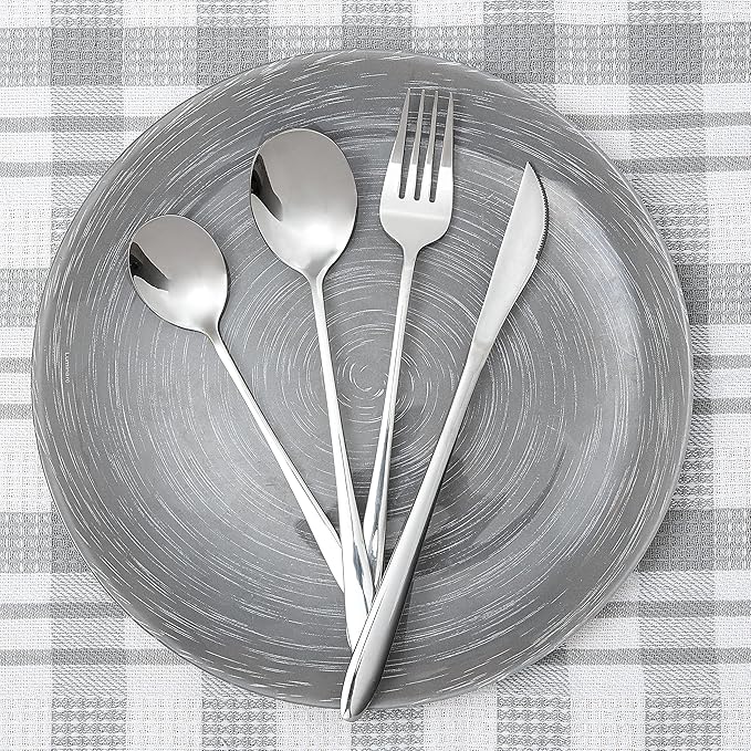 Moss & Stone 24 pcs Silverware Set For 6, Stainless Steel Flatware Set, Utensils Set Mirror Polished Includes Fork Spoon Knife & Tea Spoon, Modern Silverware Set