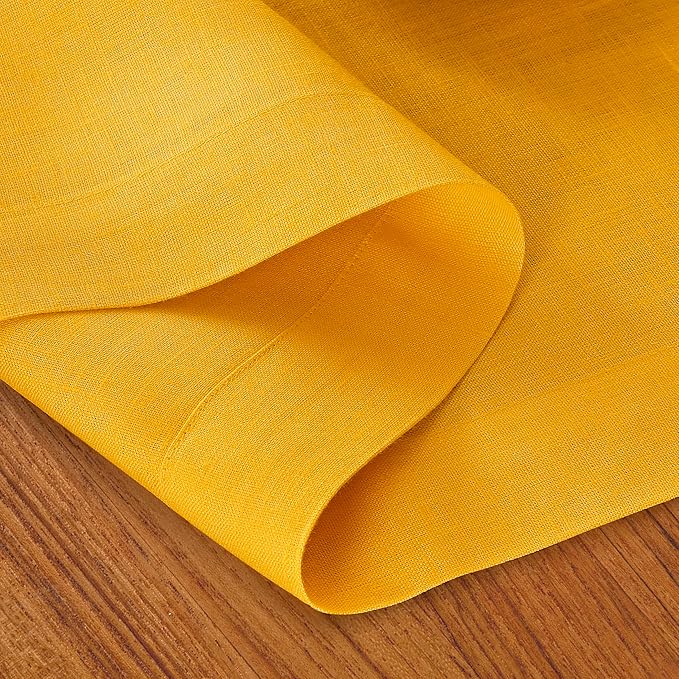 D'Moksha Homes Linen Table Runner 54 Inches - 100% Pure Linen Sunflower Yellow Table Runner 14 x 54 Inch for Dresser, Coffee Tables, Winter, Christmas, Holiday, New Year - Machine Washable