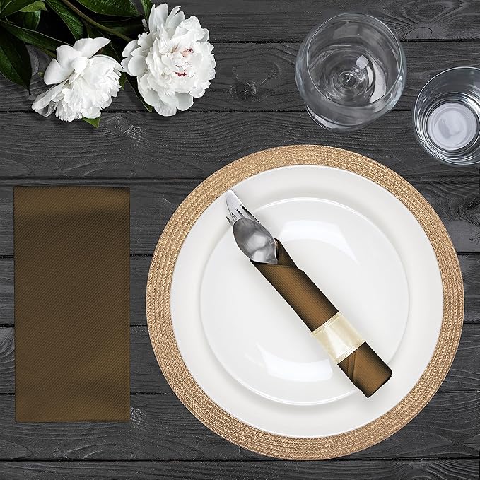 AMERICAN HOMESTEAD Paper Napkins - Brown Disposable Linen-Like Dinner Napkins - Restaurant-Quality Table Serviettes for Weddings, Parties, and Events - 15.75" x 15.75" - 50 Count