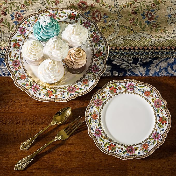 ACMLIFE Bone China Dinnerware Set for 4, 12-Piece Vintage Floral Dinnerware Set, Kitchen Plates and Bowls Set, China Plates Set, Christmas Gifts for Women, Thanksgiving Dinnerware Sets(Pink)