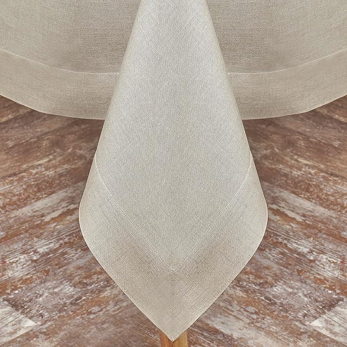 D'Moksha Homes Natural Linen Tablecloth 60 x 84 Inch - 100% Pure Linen Table Cloth for Rectangle Tables - Machine Washable Tablecloth for Winter, Christmas, Holiday, New Year