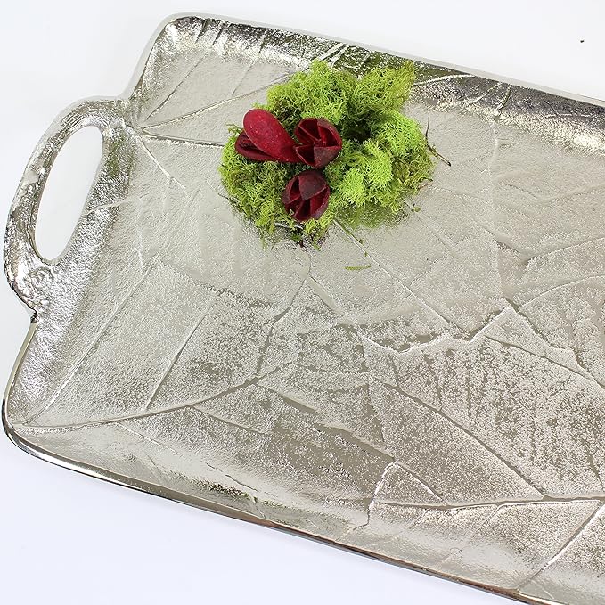 Pampa Bay Leaves Embossed Leaf Tray, Silver