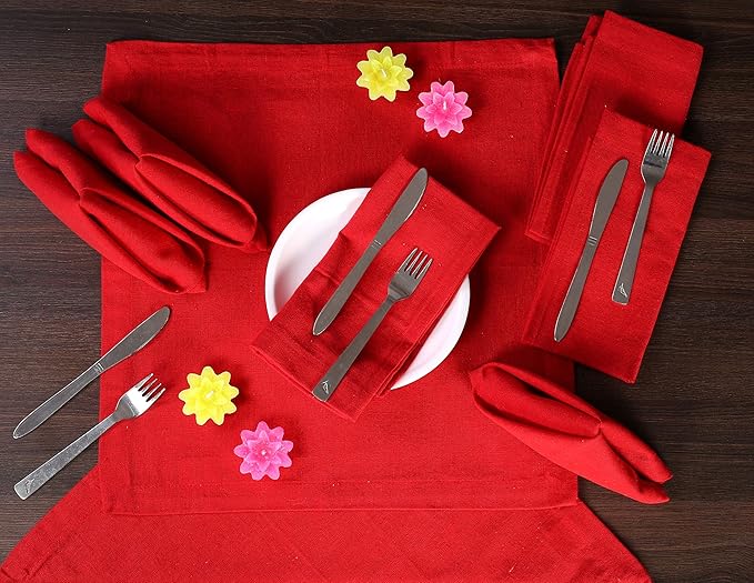 Ramanta Home Red Cotton Dinner Napkins Set of 12, 18x18 Inch 100% Cotton Cloth Napkins, Reusable Fabric Table Napkins for Everyday Dining, Parties, Weddings, Spring & Easter Table Décor Washable